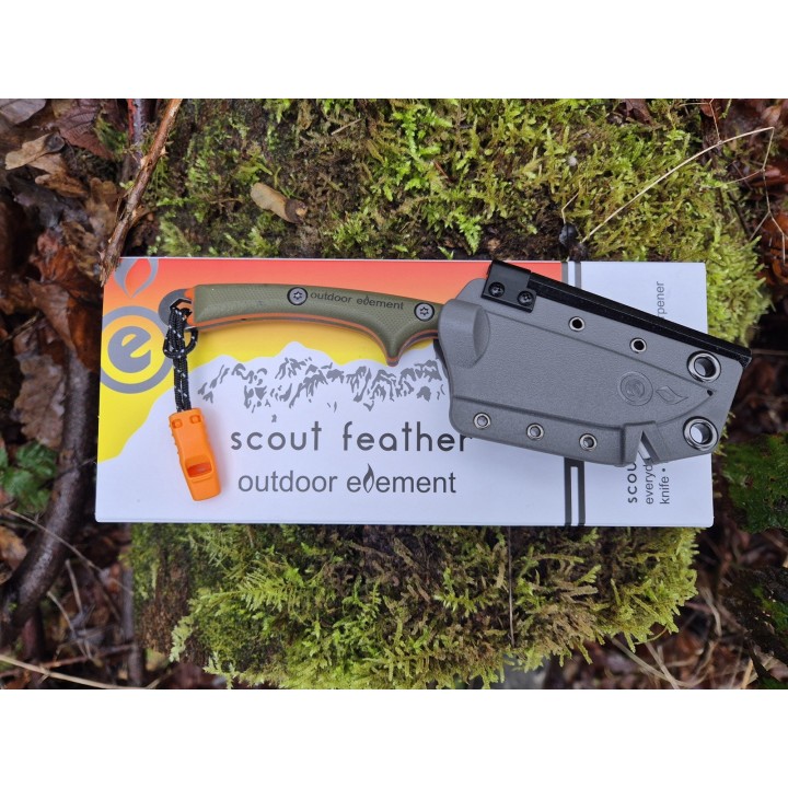 outdoor element scout feather in Scout Green Olive in sheath