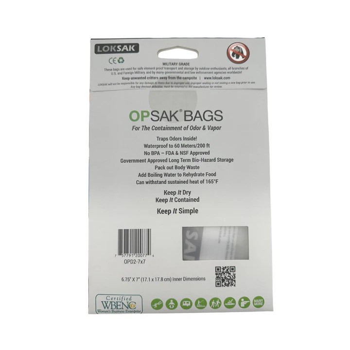 LOKSAK - OPSAK OP2-7x7 Odorproof Dry bag resealable Recyclable storage bags 7x7 rear packaging
